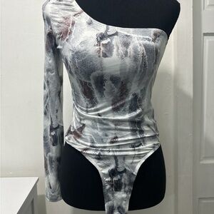 One-Shoulder Abstract Print Bodysuit